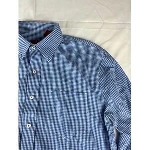 IZOD‎ Mens Button Down Shirt Long Sleeve Blue White Gingham Check Large